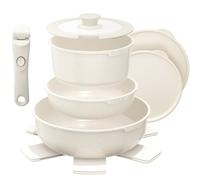 YASHE 9 Piece Pots and Pans Sets with Removable Handles, Non-Stick Cookware Set, White Granite Induction Cookwar,Stackable and Space-Saving Design
