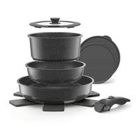 YASHE 9Pcs Granite Nonstick Pots and Pans Set, Stackable, Oven Safe