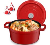 YASHE Cast Iron Pot with Lid, Non-Stick Dutch Oven,Casserole Dish,Round Enamelled Dutch Oven for Soup, Stew, and Oven Cooking,Red