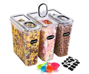 YASHE Cereal Storage Containers, 3Pcs Cereal Containers with Lids Airtight, Durable Food Grade Cereal Dispenser BPA-Free Plastic Food Storage Containers with 16 Labels & 1 Marker