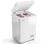 YASHE Chest Freezer 100L, Compact Freestanding Deep Freezer with 2 Removable Baskets, Adjustable Temperature Control, Quiet 45 dB Operation, White, Ideal for Kitchens, Flats & Garages [Energy Class E]