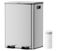 YASHE Dual Rubbish Bin with Lid, 2x20L Recycling Bin for Kitchen, 2 Compartment Pedal Bin with 20 Rubbish Bags, Removable Inner Bucket, Soft Close, 2 Carbon Filters