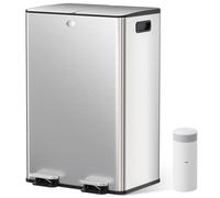 YASHE Dual Rubbish Bin with Lid, 2x30L Large Capacity Recycling Bin for Kitchen, 2-Compartment Pedal Bin with 20 Trash Bags, Removable Inner Buckets, Soft Close, 2 Carbon Filters