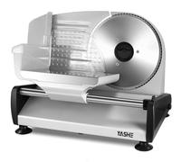 YASHE Electric Food Slicer, 150W Meat Slicer with Adjustable Thickness 0-15mm, Removable 19cm Stainless Steel Blades, Safety Lock, Suction Feet, for Meat, Cheese and Bread