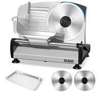 YASHE Electric Meat Slicer with Dual 19cm Blades, 200W DC Motor | Removable 2 Stainless Blades & Food Carriage, 0-15mm Dial, Child Lock Protection, Deli Slicer for Meat, Cheese, Bread
