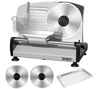 YASHE Electric Slicer with Silent DC Motor, Ham Slicer 200W, Dual 19cm Stainless Steel Blades, Adjustable Thickness 0-15mm, Ideal for Meat, Cheese, Bread and Vegetables