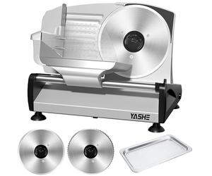 YASHE Electric Slicer with Silent DC Motor, Ham Slicer 200W, Dual 19cm Stainless Steel Blades, Adjustable Thickness 0-15mm, Ideal for Meat, Cheese, Bread and Vegetables