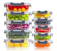 YASHE Glass Containers with Lids, 10 Pack Thick & Durable Food Containers - Stackable Airtight Glass Meal Prep Containers, BPA-Free Food Storage for Microwave, Oven, Freezer and Dishwasher