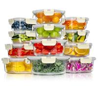 YASHE Glass Containers with Lids, 12 Pack Thick & Durable Food Containers - Stackable Airtight Glass Meal Prep Containers, BPA-Free Food Storage for Microwave, Oven, Freezer and Dishwasher, White