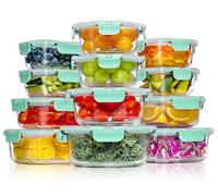 YASHE Glass Containers with Lids, 12 Pack Thick & Durable Food Containers - Stackable Airtight Glass Meal Prep Containers, BPA-Free Food Storage for Microwave, Oven, Freezer and Dishwasher, Green