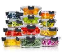YASHE Glass Containers with Lids, 12 Pack Thick & Durable Food Containers - Stackable Airtight Glass Meal Prep Containers, BPA-Free Food Storage for Microwave, Oven, Freezer and Dishwasher, Black