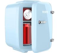 YASHE Mini Fridge, 4 Liter/6 Cans Portable Cooler and Warmer, AC/DC Power Small Fridge, Quiet Desk Skincare Fridge for Beauty Drinks Medicine, Mini Fridge for Bedrooms Office Dorm Car Travel, Blue