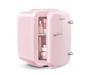 YASHE Mini Fridge, 4 Liter/6 Cans Portable Cooler and Warmer, AC/DC Power Small Fridge, Quiet Desk Skincare Fridge for Beauty Drinks Medicine, Mini Fridge for Bedrooms Office Dorm Car Travel, Pink
