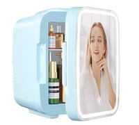 YASHE Mini Fridge for Bedroom, Skincare Fridge with LED Light Mirror, 4L Small Fridge Portable,220V AC/ 12V DC Thermoelectric Warmer & Cooler for Car Office Dorm(Blue)