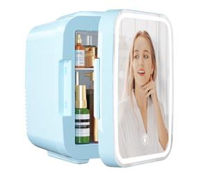 YASHE Mini Fridge for Bedroom, Skincare Fridge with LED Light Mirror, 4L Small Fridge Portable,220V AC/ 12V DC Thermoelectric Warmer & Cooler for Car Office Dorm(Blue)