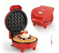 YASHE Mini Waffle Maker, 550W Non-Stick Waffle Iron, Red