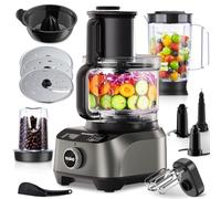 YASHE Multifunctional Food Processor - Mixer, Grinder, Crusher, Citrus Juicer, Simple Operation for Blending, Slicing, Dicing, Mincing, Shredding, Kneading Dough, 2.5L Bowl & 1.5L Blender, 1300W