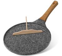 YASHE Non-Stick Pancake Pan,Flat Crepe Pan,10 inch Round Griddle with Wooden Spreader, Easy Clean, Flat Skillet for Crepes, Pancakes, Omelettes, Induction Compatible