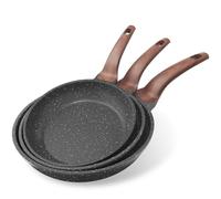 YASHE Nonstick Frying Pan Set, 3 Piece Granite Skillet Set, Induction Pans for Cooking Omelette, Healthy Kitchen Stone Cookware with 20 cm, 24 cm, and 30 cm Pans, Black