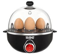 YASHE Rapid Egg Cooker, 7 Egg Capacity Electric Egg Boiler for Hard, Medium, Soft Boiled Eggs, with Measuring Cup, BPA-Free Tray & Lid, Auto Shut-Off Overheat Protection, Black