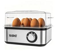 YASHE Rapid Egg Cooker, 8 Egg Capacity Stainless Steel Boiler Egg Maker for Soft, Medium, Hard Boiled Eggs, Poached with Auto Shut-Off & Buzzer, Includes Omelet Bowl & Measuring Cup, BPA Free