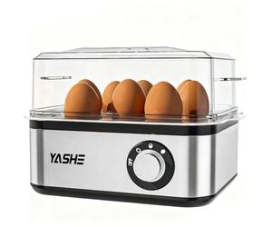 YASHE Rapid Egg Cooker, 8 Egg Capacity Stainless Steel Boiler Egg Maker for Soft, Medium, Hard Boiled Eggs, Poached with Auto Shut-Off & Buzzer, Includes Omelet Bowl & Measuring Cup, BPA Free