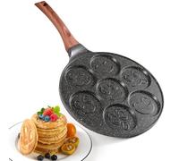 YASHE Smiley Face Pancake Pan, 7 Hole Non Stick Crepe Pan, Cast Aluminium Mini Pancake Maker, Perfect for Kids’ Breakfast, Brunch, Parties & Holidays