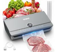 YASHE Vacuum Sealer Machine, 80KPA Food Vacuum Sealer with One-Touch Magnetic Lid, 130W Double Pump, Double Heat Seal, Built-in Cutter & Roll Storage, Moist Dry Modes