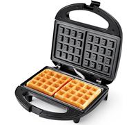 YASHE Waffle Maker with Non-Stick Plates, Indicator Lights, Compact Black | Cool Touch Handle, Automatic Temperature Control, and 750W Even Heating Waffle Iron Machine for Dual Belgian Waffle