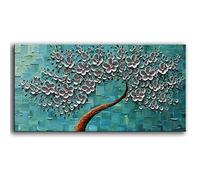 YaSheng Art- 3D Flowers Artwork Oil Painting On Canvas 100% Hand Painted Texture Silver Flowers Paintings Modern Canvas Wall Art Home Bedroom Living Room Office Wall Decor 24x48inch
