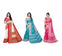 Yashika Art Silk Printed with Unstitched Blouse Piece for Women Combo | New Sari | Latest Saree_Pack of 3, Multi color 1, Free