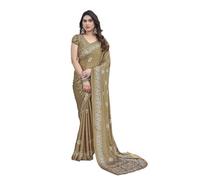 Yashika Elegant Women's Chiffon Saree with Blouse Material: Embrace the fashionable style and timeless elegance in this exquisite attire, Mustard, One Size