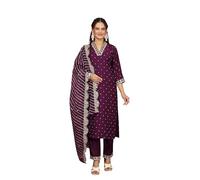 Yashika Kurta Trousers for Women Silk Blend Table Print with Painting Cotton Digital Print Dupatta and Embroidery Suitable for Any Indian Occasion, Purple, S