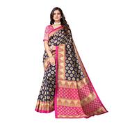 Yashika Womens Art Silk Printed Saree With Blouse Piece, Navy, One size