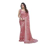 Yashika Women's Elegant Chiffon Saree with Blouse Material - Embrace Trendy Style and Timeless Elegance in this Exquisite Attire, Peach, One Size