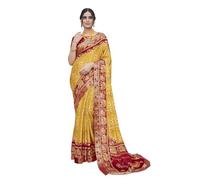 Yashika Women's Magludi Silk Saree Printed Saree With Unstitched Blouse Material - Suitable For All Indian Occasions and Festivals (AZ-YS-OG-RASIYA YELLOW RED)