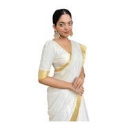 Yashika Women's Trendy Cotton and Silk Saree with Blouse Material|| Pongal Special South Indian Kerala Saree with Blouse ||(AZ-YS-OG-PONGAL ONAM-P), white, One size