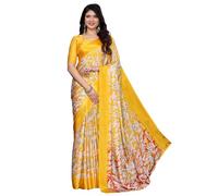Yashika Women's Tussar Silk Printed Sari with Blouse Material | Saree for Women | Saree Collection 2025 | New Sari | New Sari, yellow, One size