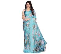 Yashika Women's Tussar Silk Printed Sari with Blouse Material | Sari for Women | Sari Collection 2025 | New Sari | New Sari, sky blue, One size