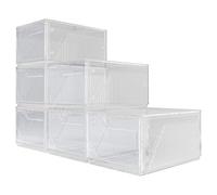 Yashong 6 Pack Upgraded Storage Organizer with Magnetic Door, New Easier Installation More Stable Structure, Thicken & Sturdy Clear Stackable Interconnectable Shoe Box for Entryway, Closet, Under Bed