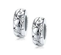 YASHUO Jewellery 2 PCS Solid 925 Sterling Silver Beads Rubber Spacer Focal Round Stopper Beads for Charm Bracelets European Story Charm (1559 Round Crystal)