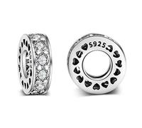 YASHUO Jewellery 2 PCS Solid 925 Sterling Silver Beads Rubber Spacer Focal Round Stopper Beads for Charm Bracelets European Story Charm (Black Crystal Spacer Beads)