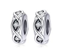 YASHUO Jewellery 2 PCS Solid 925 Sterling Silver Beads Rubber Spacer Focal Round Stopper Beads for Charm Bracelets European Story Charm (A)