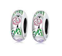 YASHUO Jewellery 2 PCS Solid 925 Sterling Silver Beads Rubber Spacer Focal Round Stopper Beads for Charm Bracelets European Story Charm (D) (S2016)