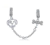 YASHUO Jewellery Heart Safety Chain for Charm Bracelet Sterling Silver Spacer Charm Stopper Bead Charm For Womens Charm Bracelets (Lovely Dog and Bone Safety Chain Charm)
