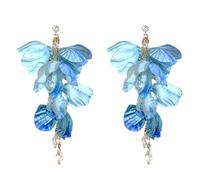 YasiIm Bohemian Fabric Flower Tassel Dangle Drop Earrings Unique Petal Butterfly Sparkly Crystal Pearl Gold Stud Earrings For Women, L, cloth, No Gemstone