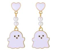 YasiIm Halloween Cute Enamel Gold Ghost Pearl Dangle Drop Earrings Creative Love Heart Ghost Stud Earrings for Women, L, Metal, No Gemstone