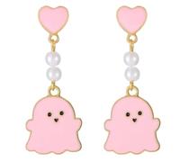 YasiIm Halloween Cute Enamel Gold Ghost Pearl Dangle Drop Earrings Creative Love Heart Ghost Stud Earrings for Women, L, Metal, No Gemstone