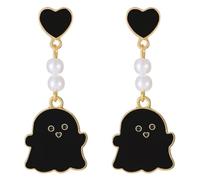 YasiIm Halloween Cute Enamel Gold Ghost Pearl Dangle Drop Earrings Creative Love Heart Ghost Stud Earrings for Women, L, Metal, No Gemstone
