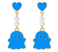 YasiIm Halloween Cute Enamel Gold Ghost Pearl Dangle Drop Earrings Creative Love Heart Ghost Stud Earrings for Women, L, Metal, No Gemstone